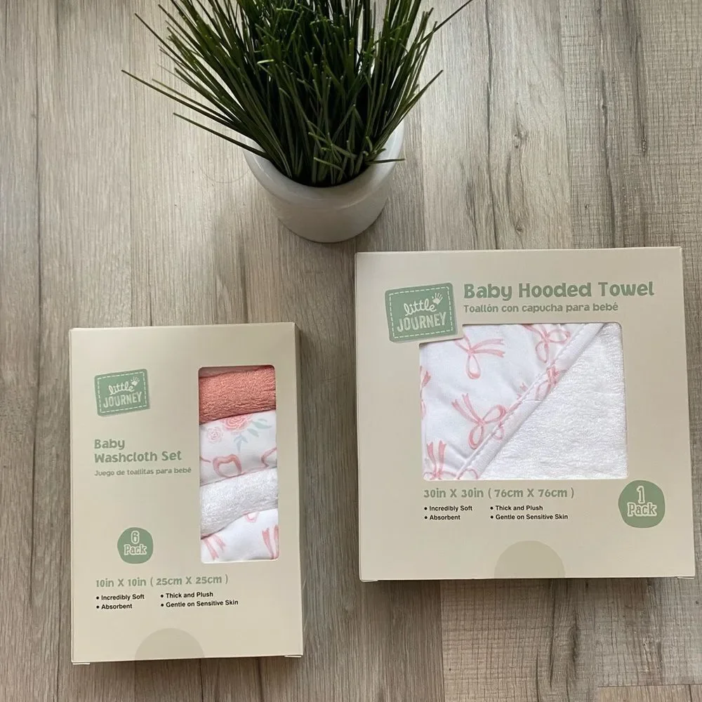 Little Journey Bamboo Baby Washcloth and Hooded Towel Set